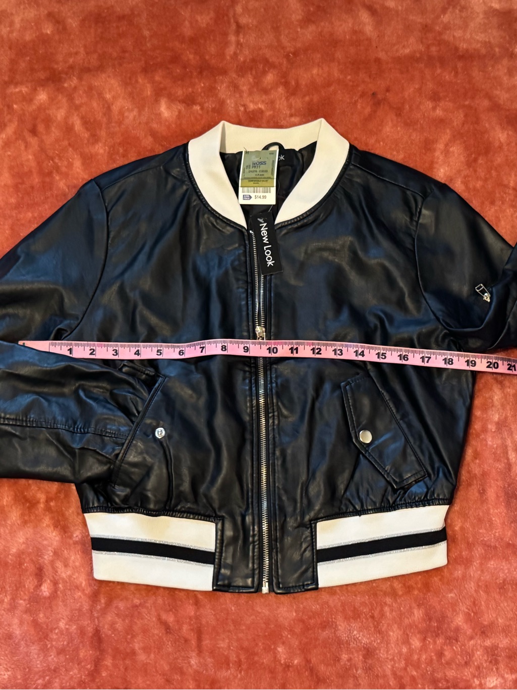 New Look Black White Fitted Varsity Bomber Jacket Junior 14 L Fits Women Xs Nwt — image 3 of 8